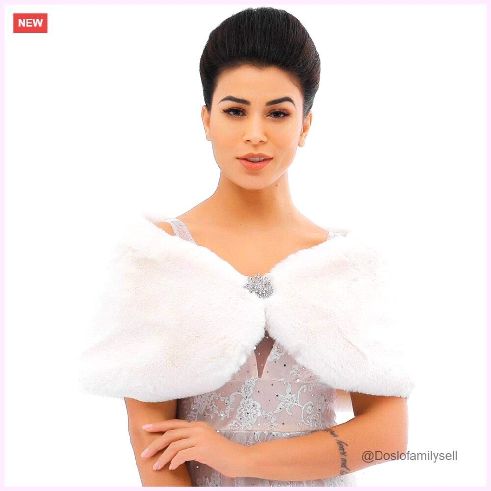 Large Faux Fur Shawl Wrap Wedding Cape 1920s Style Front Closure